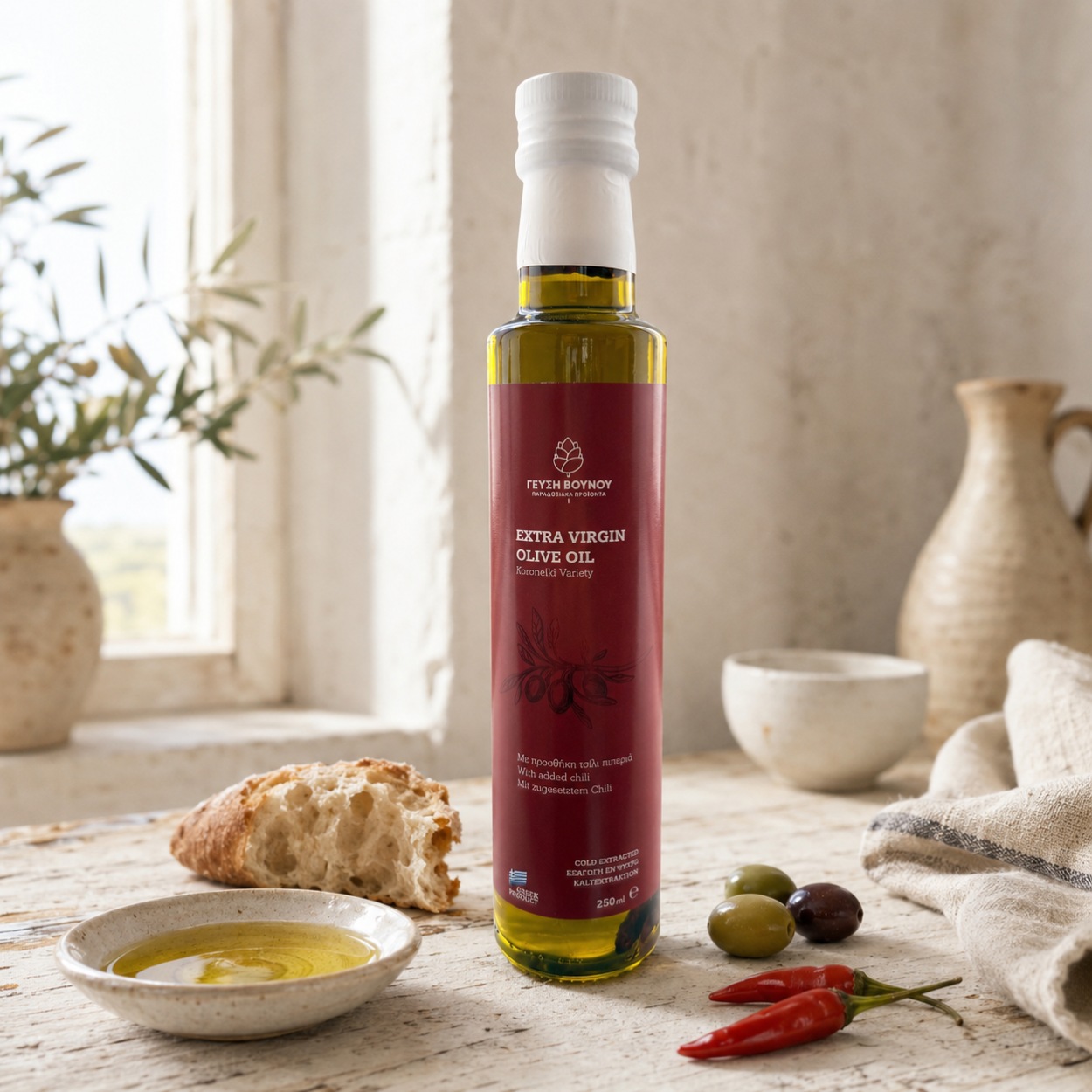 Extra panenský olivový olej s chilli Geusi Vounou, 250 ml